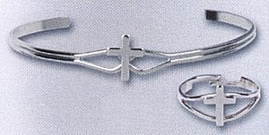 Cross Bracelet and Adjustable Ring Set Gold Plate (silver version shown)